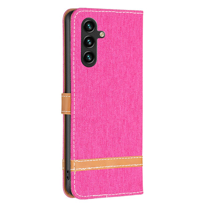 For Samsung Galaxy A15 4G Case Jeans Cloth Splicing PU Leather Phone Cover