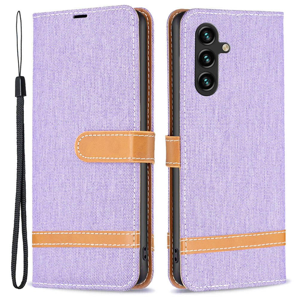 For Samsung Galaxy A15 4G Case Jeans Cloth Splicing PU Leather Phone Cover