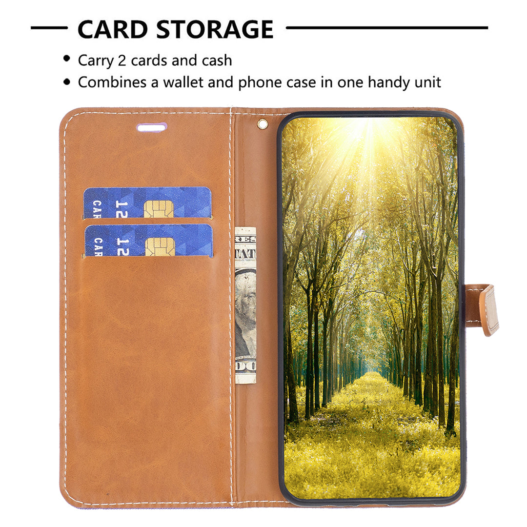 For Samsung Galaxy A15 4G Case Jeans Cloth Splicing PU Leather Phone Cover
