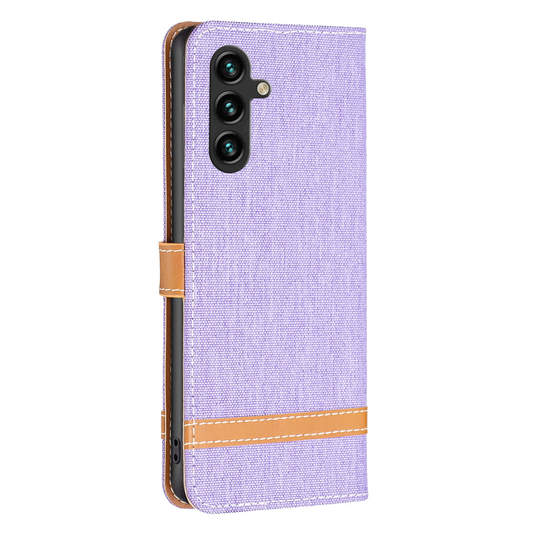 For Samsung Galaxy A15 4G Case Jeans Cloth Splicing PU Leather Phone Cover