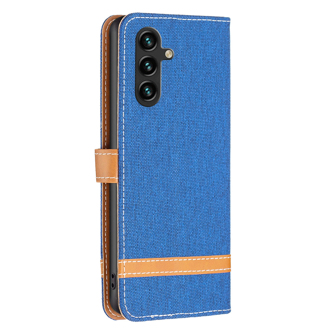 For Samsung Galaxy A15 4G Case Jeans Cloth Splicing PU Leather Phone Cover