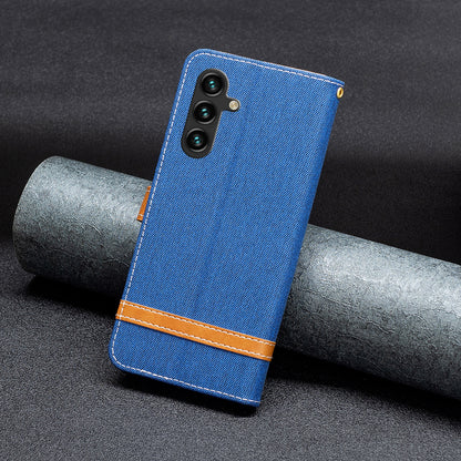 For Samsung Galaxy A15 4G Case Jeans Cloth Splicing PU Leather Phone Cover