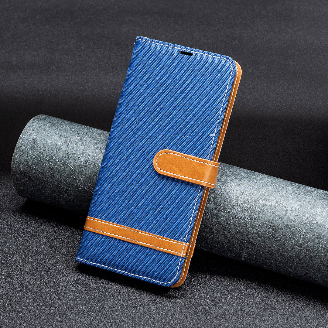 For Samsung Galaxy A15 4G Case Jeans Cloth Splicing PU Leather Phone Cover