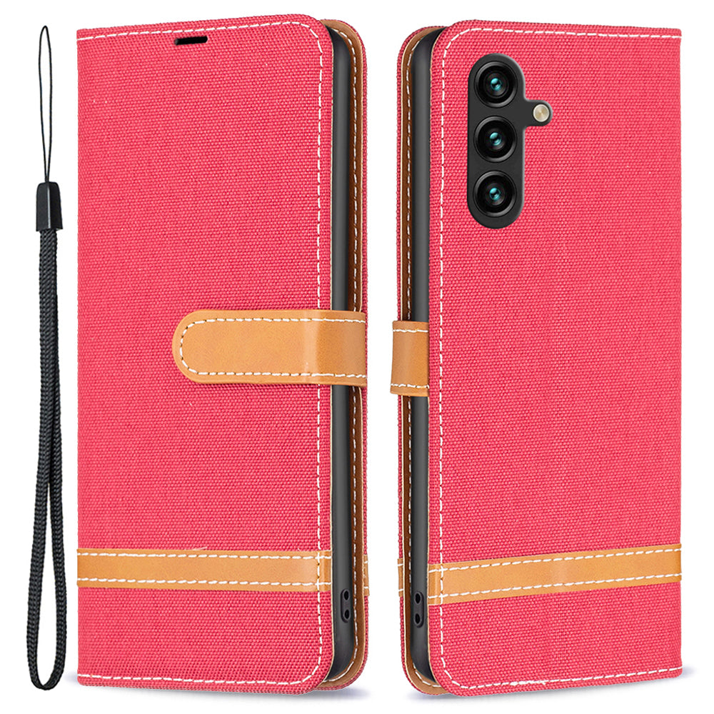 For Samsung Galaxy A15 4G Case Jeans Cloth Splicing PU Leather Phone Cover