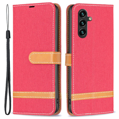 For Samsung Galaxy A15 4G Case Jeans Cloth Splicing PU Leather Phone Cover
