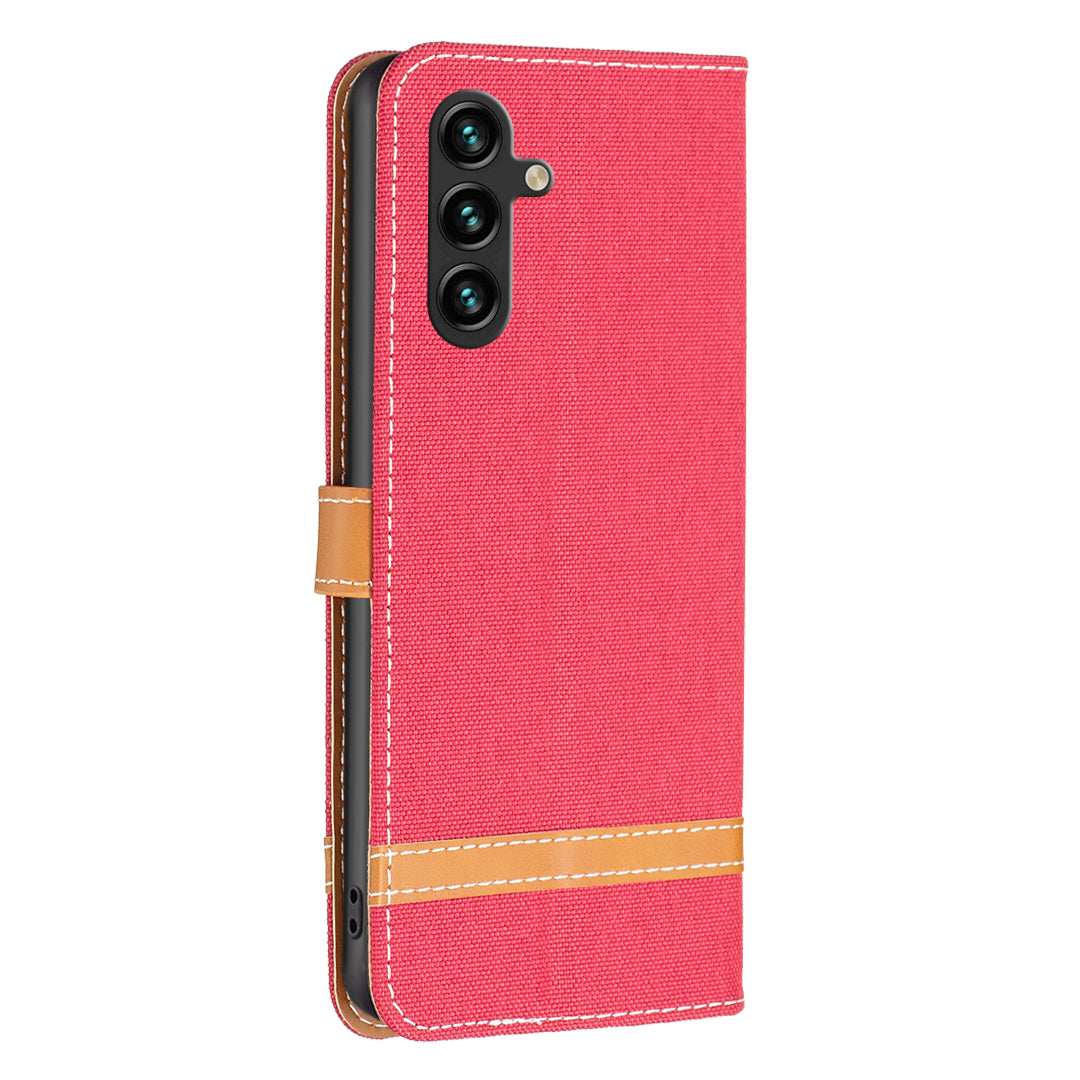 For Samsung Galaxy A15 4G Case Jeans Cloth Splicing PU Leather Phone Cover