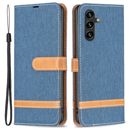 For Samsung Galaxy A15 4G Case Jeans Cloth Splicing PU Leather Phone Cover