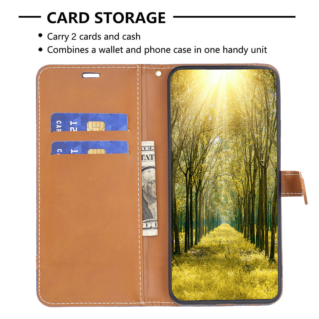 For Samsung Galaxy A15 4G Case Jeans Cloth Splicing PU Leather Phone Cover