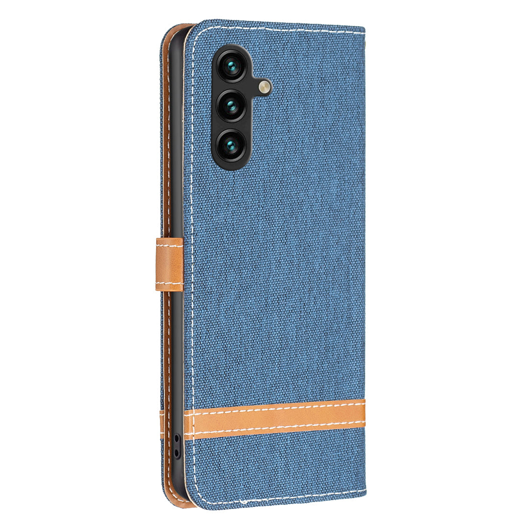 For Samsung Galaxy A15 4G Case Jeans Cloth Splicing PU Leather Phone Cover