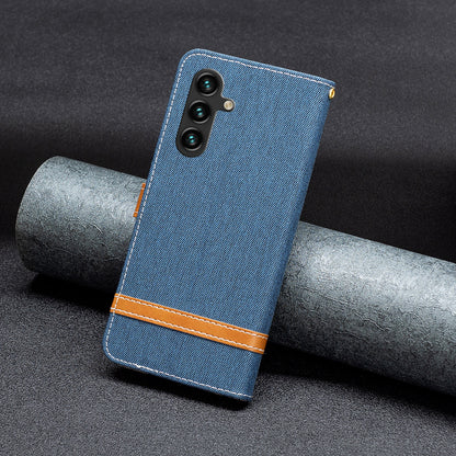 For Samsung Galaxy A15 4G Case Jeans Cloth Splicing PU Leather Phone Cover