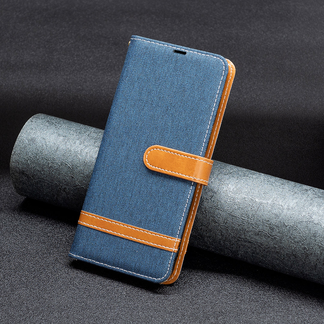 For Samsung Galaxy A15 4G Case Jeans Cloth Splicing PU Leather Phone Cover