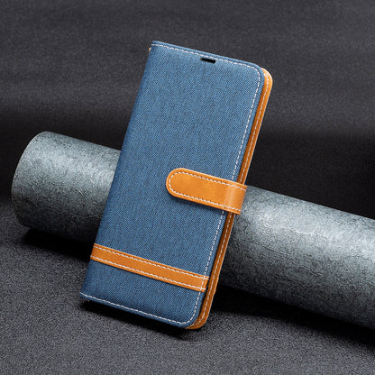 For Samsung Galaxy A15 4G Case Jeans Cloth Splicing PU Leather Phone Cover