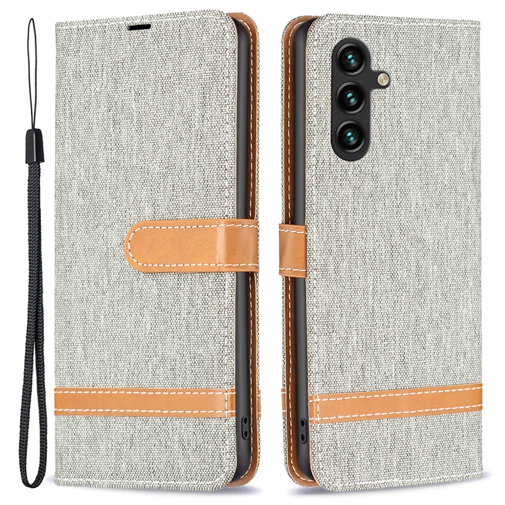 For Samsung Galaxy A15 4G Case Jeans Cloth Splicing PU Leather Phone Cover