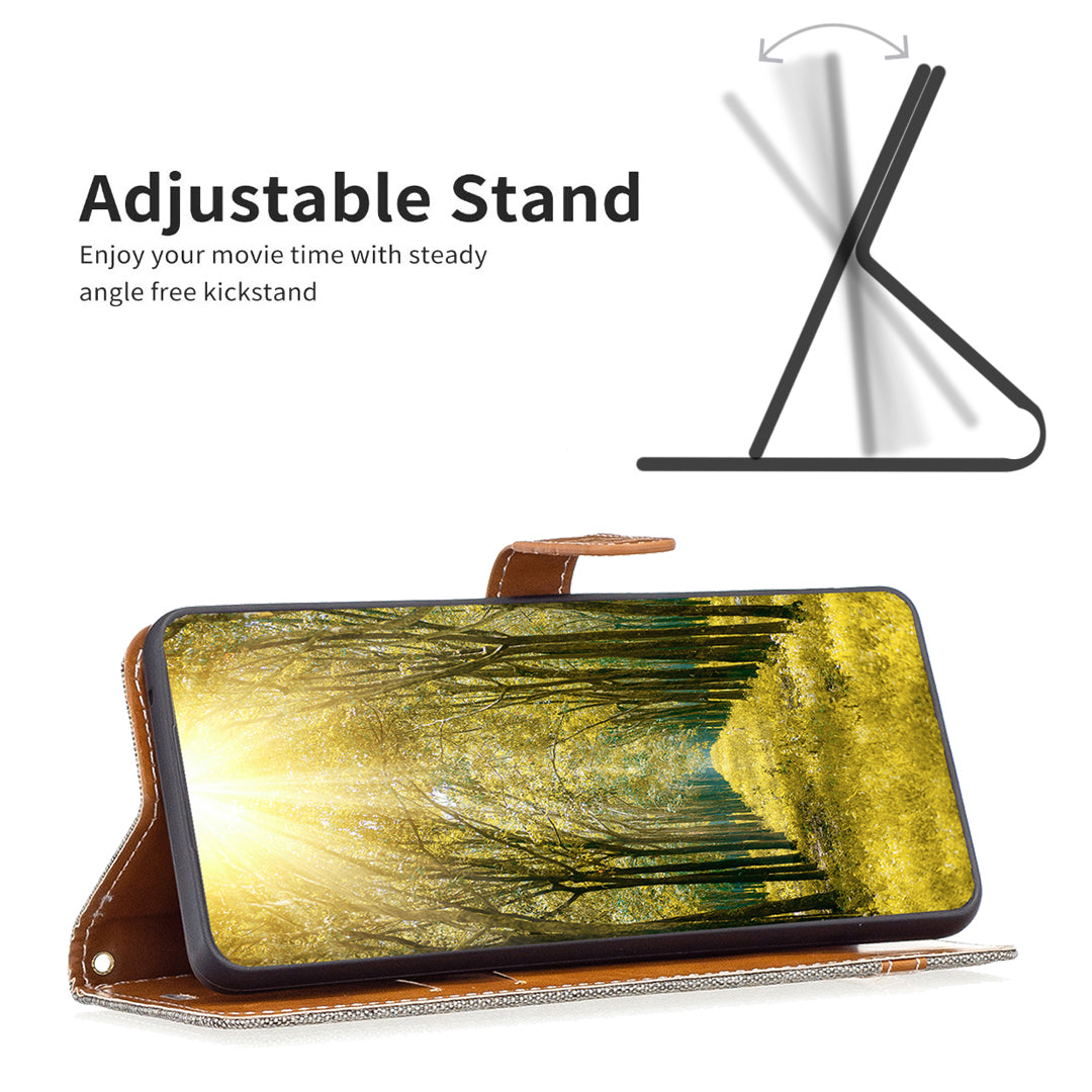 For Samsung Galaxy A15 4G Case Jeans Cloth Splicing PU Leather Phone Cover