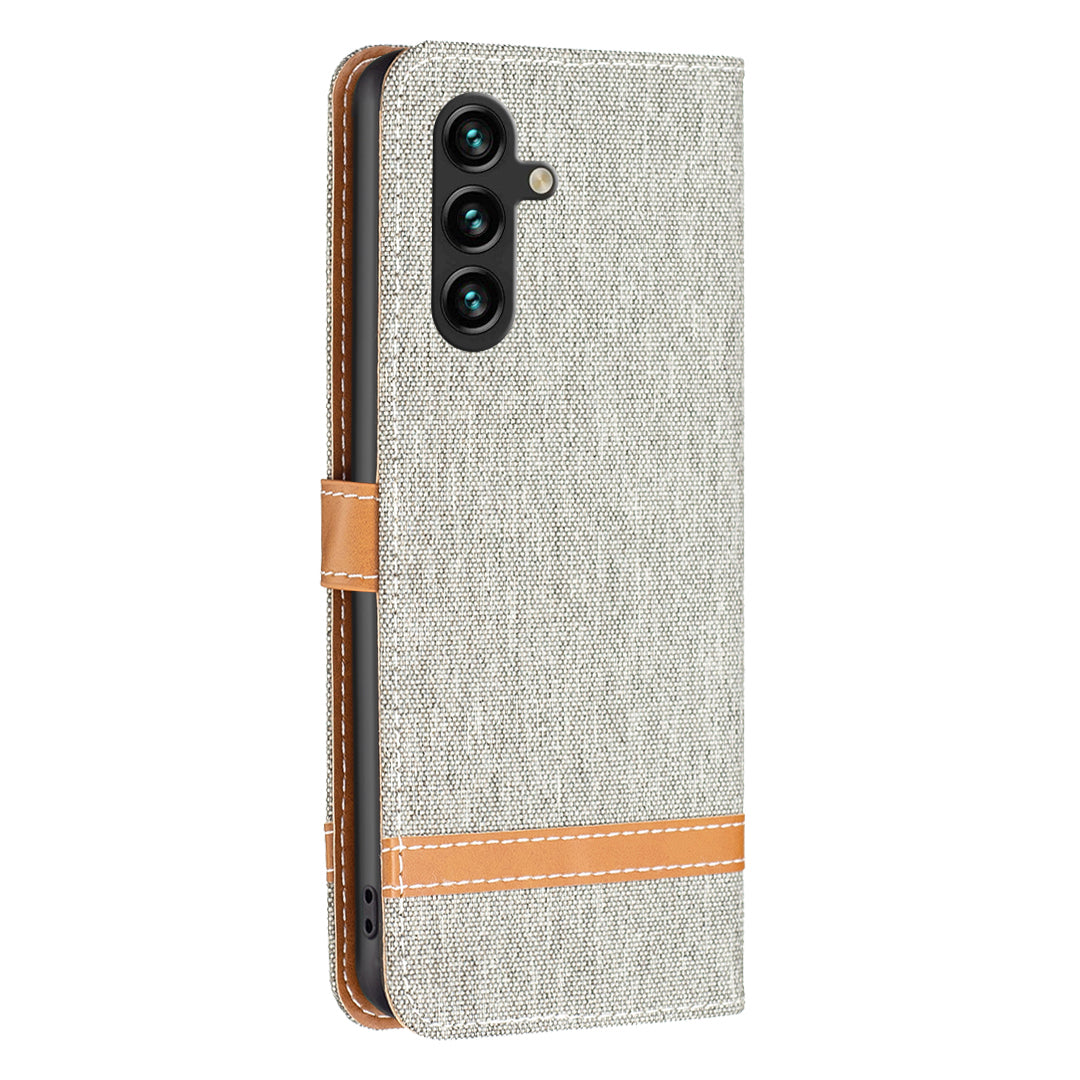 For Samsung Galaxy A15 4G Case Jeans Cloth Splicing PU Leather Phone Cover