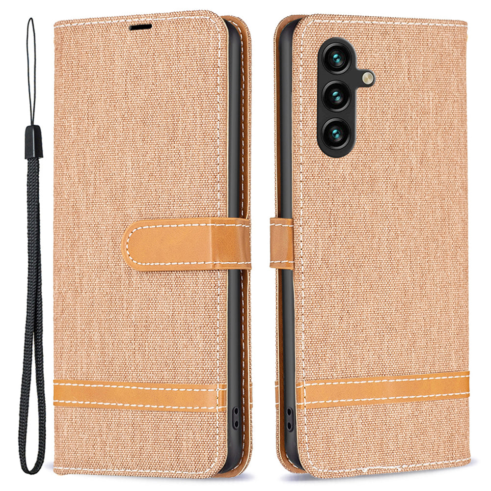 For Samsung Galaxy A15 4G Case Jeans Cloth Splicing PU Leather Phone Cover