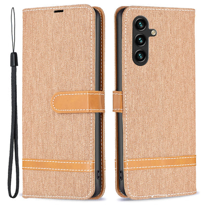 For Samsung Galaxy A15 4G Case Jeans Cloth Splicing PU Leather Phone Cover