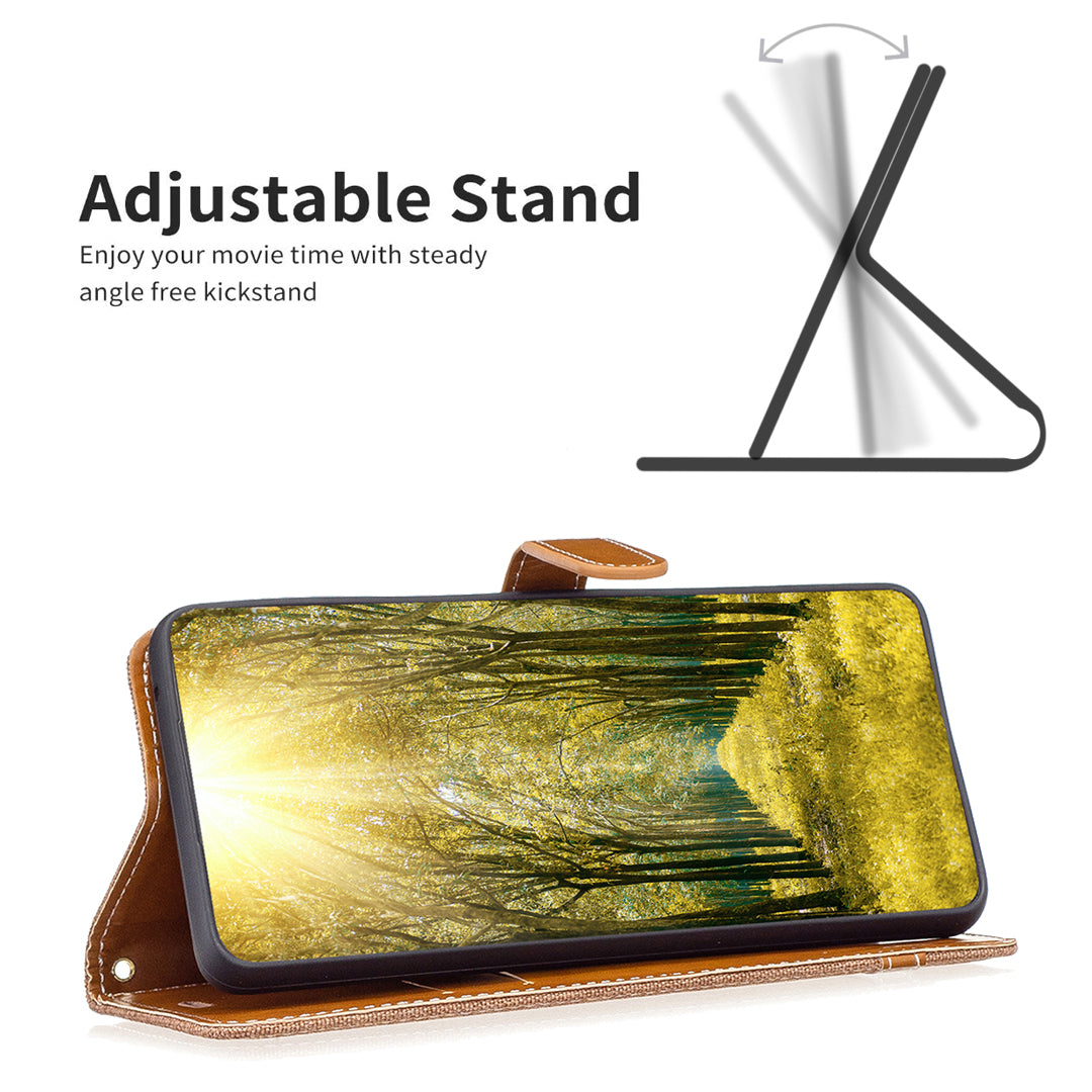 For Samsung Galaxy A15 4G Case Jeans Cloth Splicing PU Leather Phone Cover