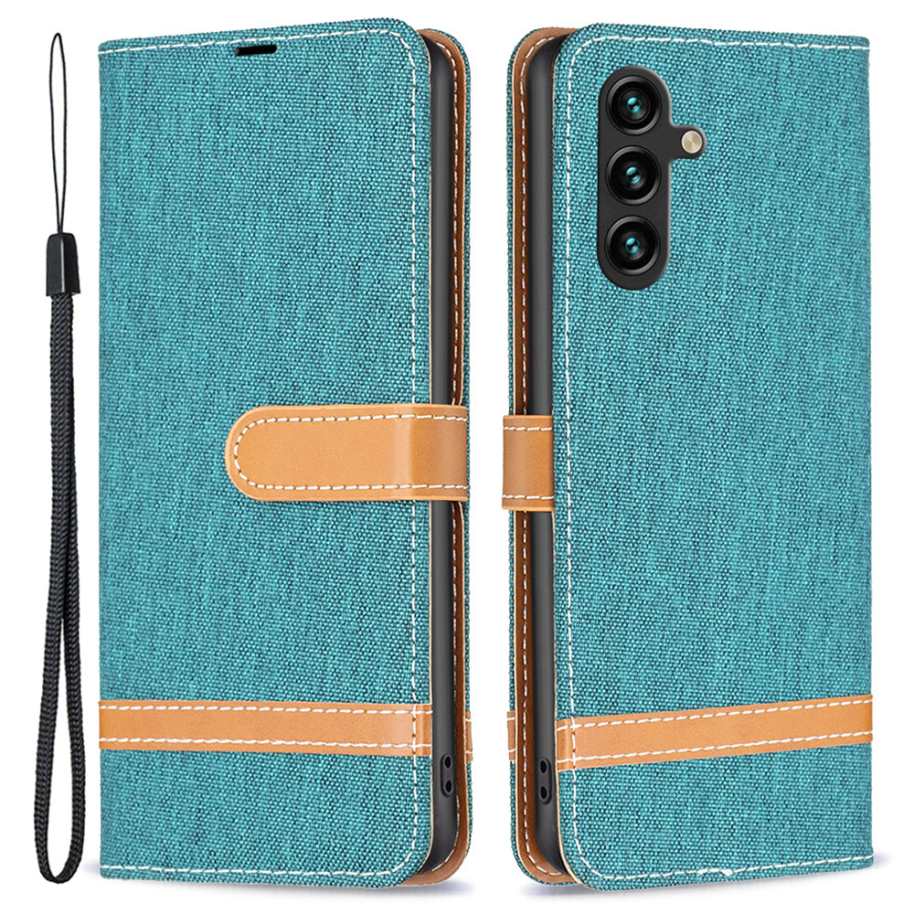 For Samsung Galaxy A15 4G Case Jeans Cloth Splicing PU Leather Phone Cover