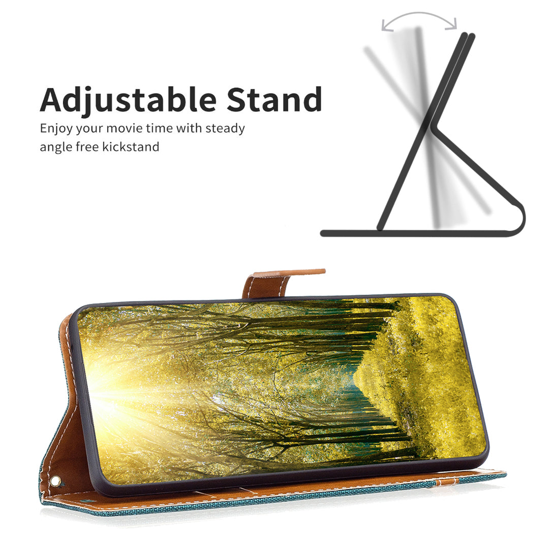 For Samsung Galaxy A15 4G Case Jeans Cloth Splicing PU Leather Phone Cover