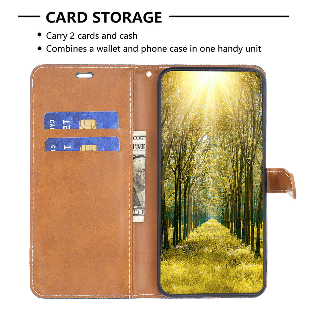 For Samsung Galaxy A15 4G Case Jeans Cloth Splicing PU Leather Phone Cover