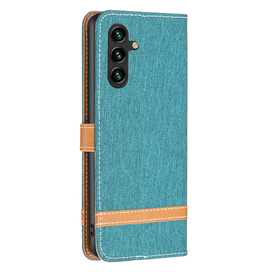 For Samsung Galaxy A15 4G Case Jeans Cloth Splicing PU Leather Phone Cover