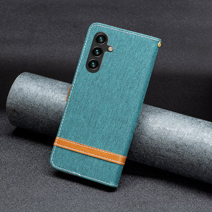 For Samsung Galaxy A15 4G Case Jeans Cloth Splicing PU Leather Phone Cover