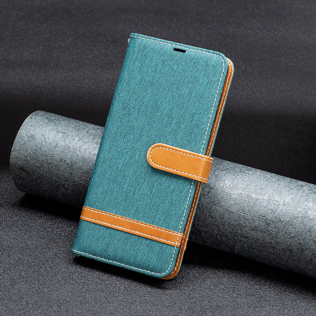 For Samsung Galaxy A15 4G Case Jeans Cloth Splicing PU Leather Phone Cover