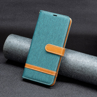 For Samsung Galaxy A15 4G Case Jeans Cloth Splicing PU Leather Phone Cover