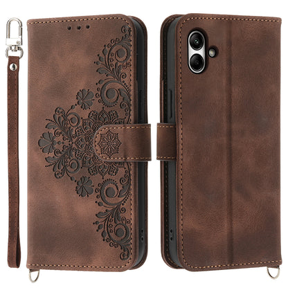 For Samsung Galaxy A05 4G Case PU Leather Flower Imprinted Phone Cover with 2 Straps