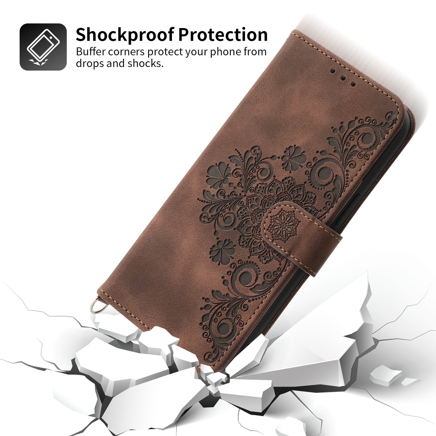For Samsung Galaxy A05 4G Case PU Leather Flower Imprinted Phone Cover with 2 Straps