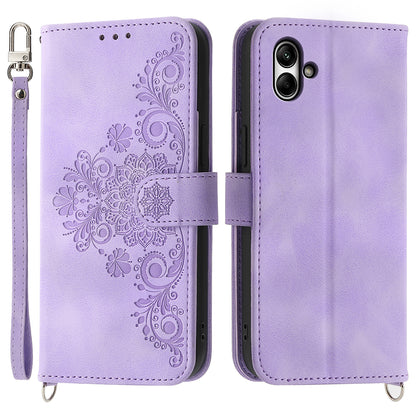 For Samsung Galaxy A05 4G Case PU Leather Flower Imprinted Phone Cover with 2 Straps