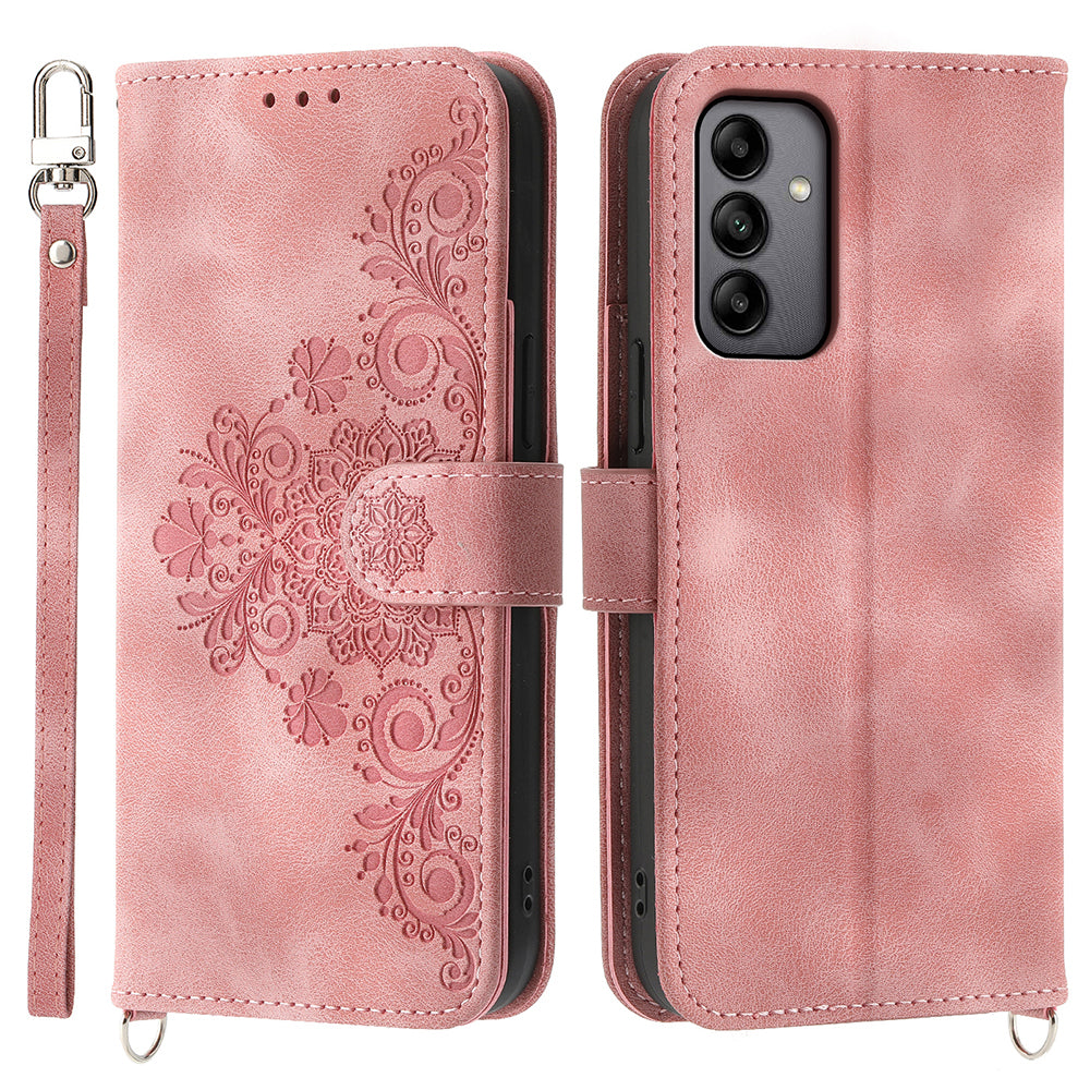 For Samsung Galaxy A05s 4G Leather Case Imprinted Stand Wallet Phone Cover with 2 Straps