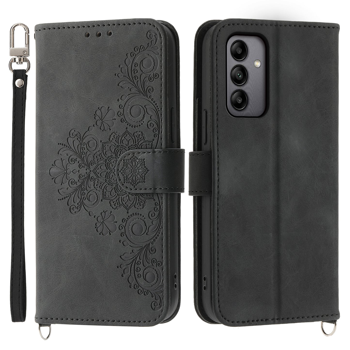 For Samsung Galaxy A05s 4G Leather Case Imprinted Stand Wallet Phone Cover with 2 Straps
