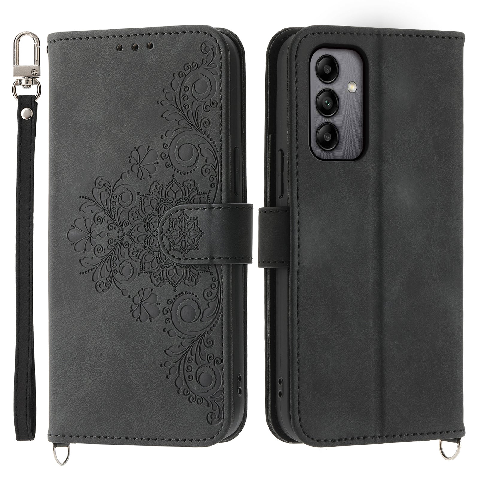 For Samsung Galaxy A05s 4G Leather Case Imprinted Stand Wallet Phone Cover with 2 Straps