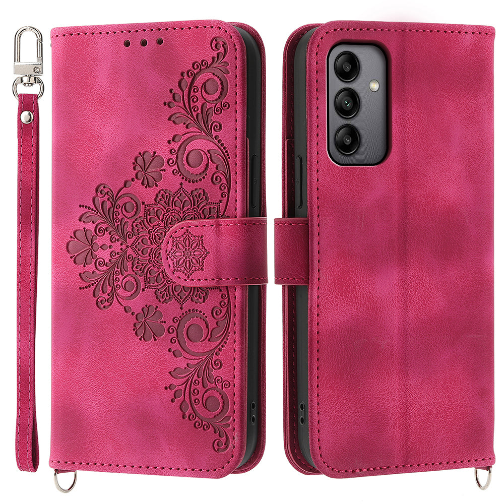 For Samsung Galaxy A05s 4G Leather Case Imprinted Stand Wallet Phone Cover with 2 Straps