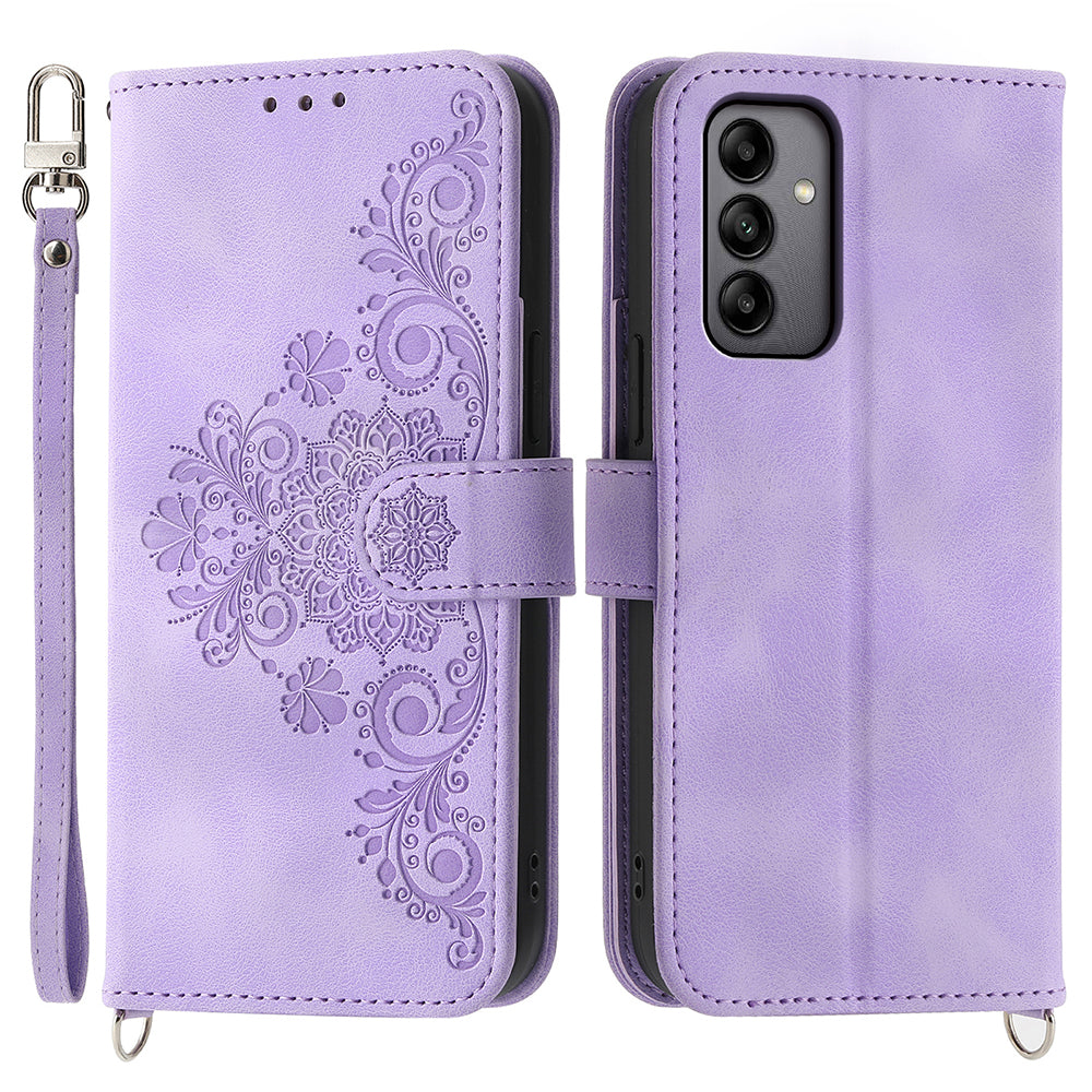 For Samsung Galaxy A05s 4G Leather Case Imprinted Stand Wallet Phone Cover with 2 Straps