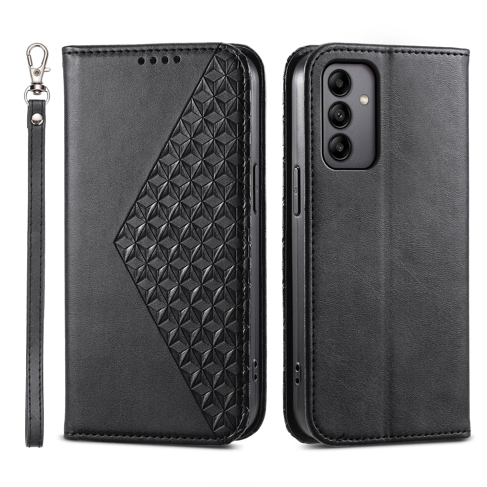 For Samsung Galaxy A05s 4G Case Imprinted Rhombus Pattern Wallet Stand Phone Cover