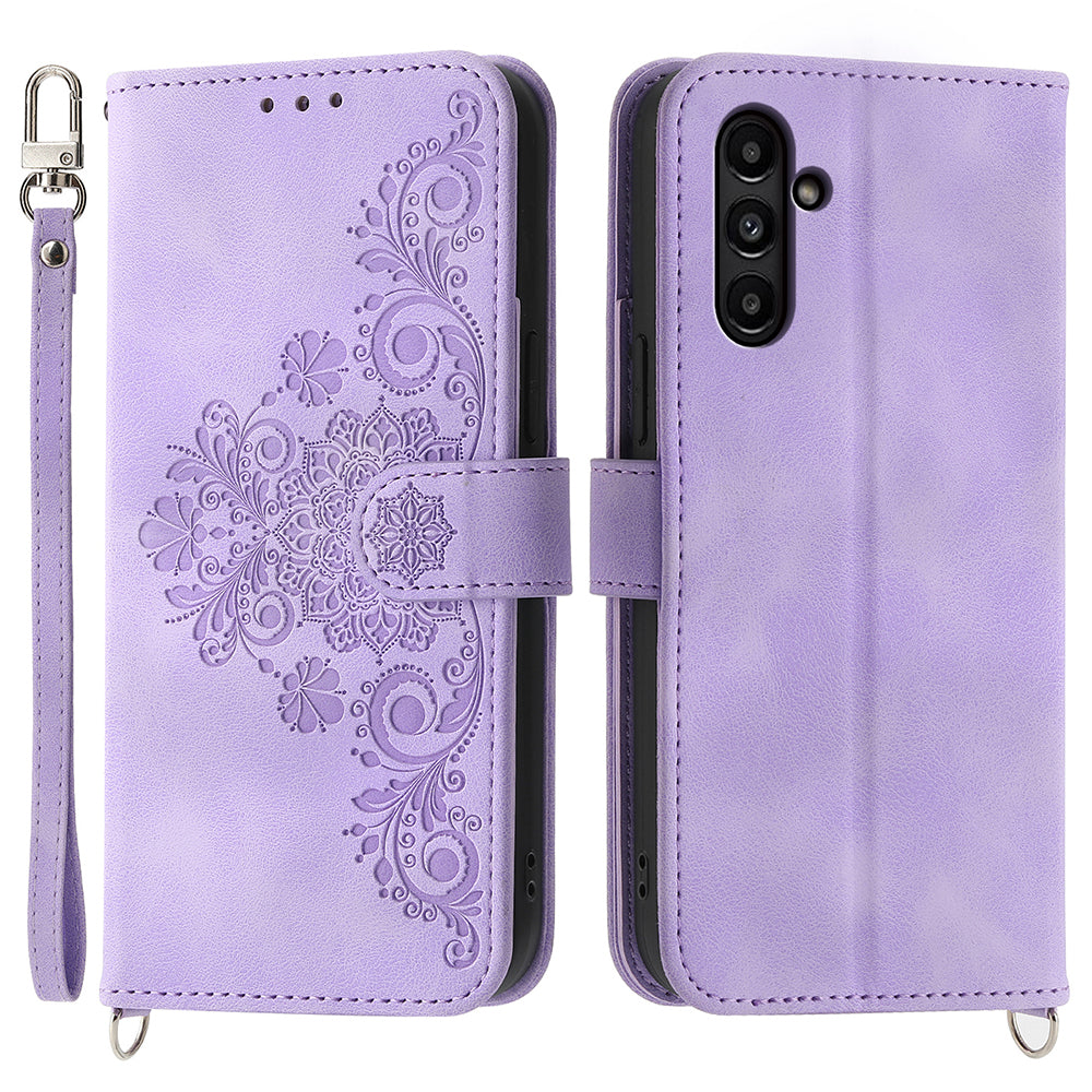 For Samsung Galaxy A15 4G Case Skin-touch Leather Phone Cover with Hand Strap + Shoulder Strap
