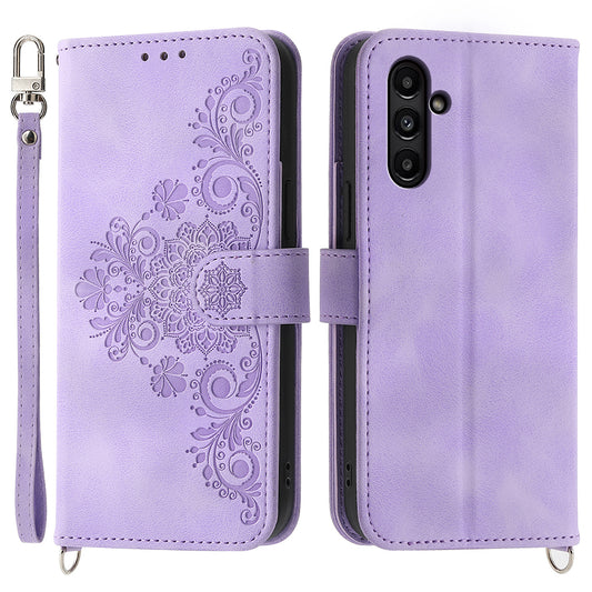 For Samsung Galaxy A15 4G Case Skin-touch Leather Phone Cover with Hand Strap + Shoulder Strap