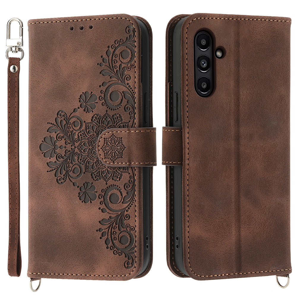 For Samsung Galaxy A15 4G Case Skin-touch Leather Phone Cover with Hand Strap + Shoulder Strap