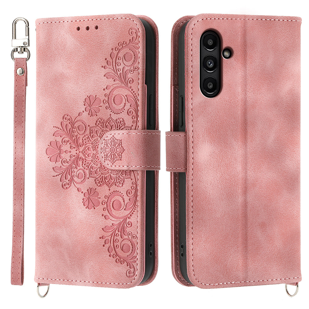 For Samsung Galaxy A15 4G Case Skin-touch Leather Phone Cover with Hand Strap + Shoulder Strap