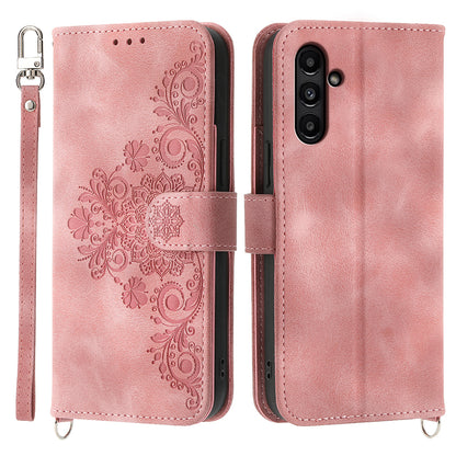 For Samsung Galaxy A15 4G Case Skin-touch Leather Phone Cover with Hand Strap + Shoulder Strap