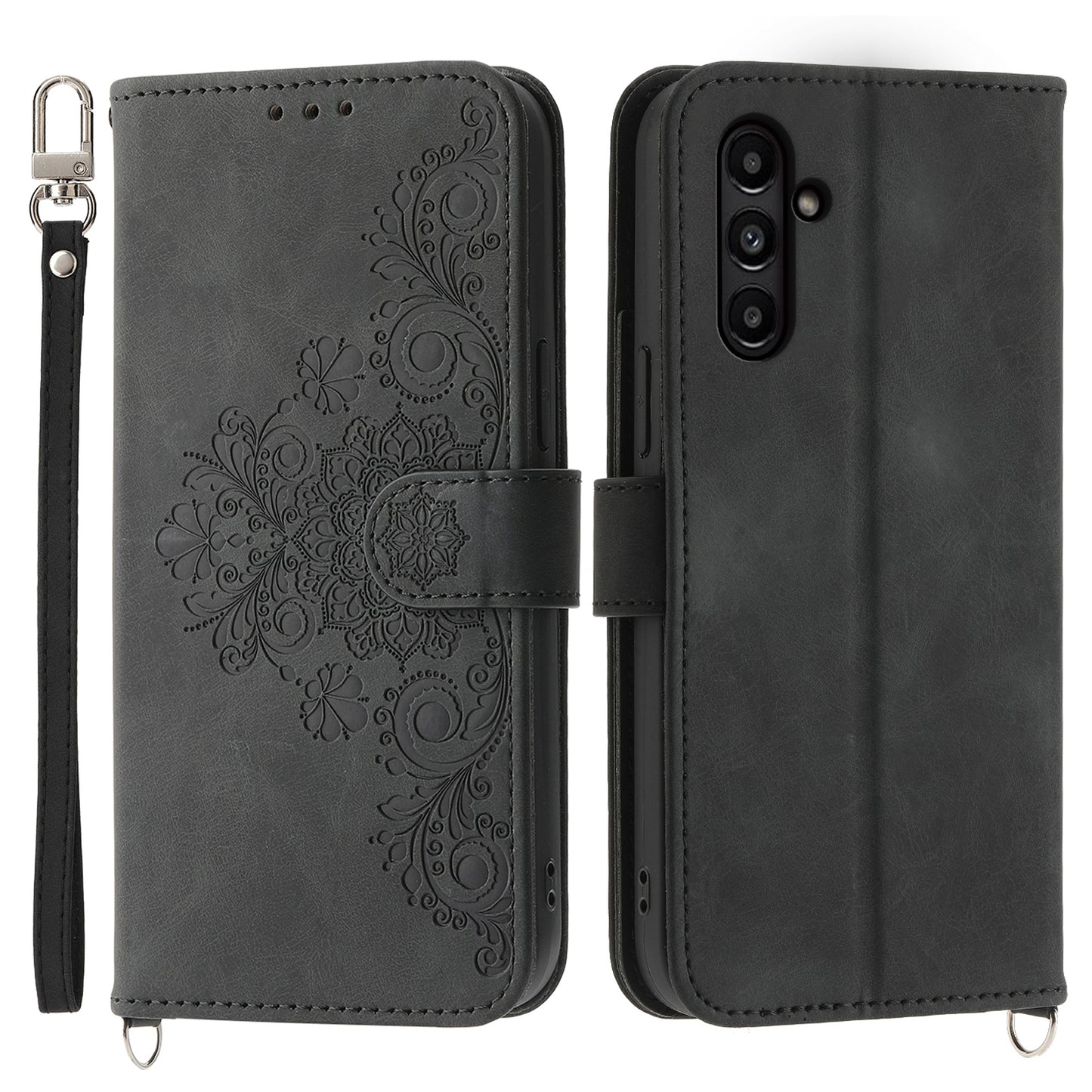 For Samsung Galaxy A15 4G Case Skin-touch Leather Phone Cover with Hand Strap + Shoulder Strap