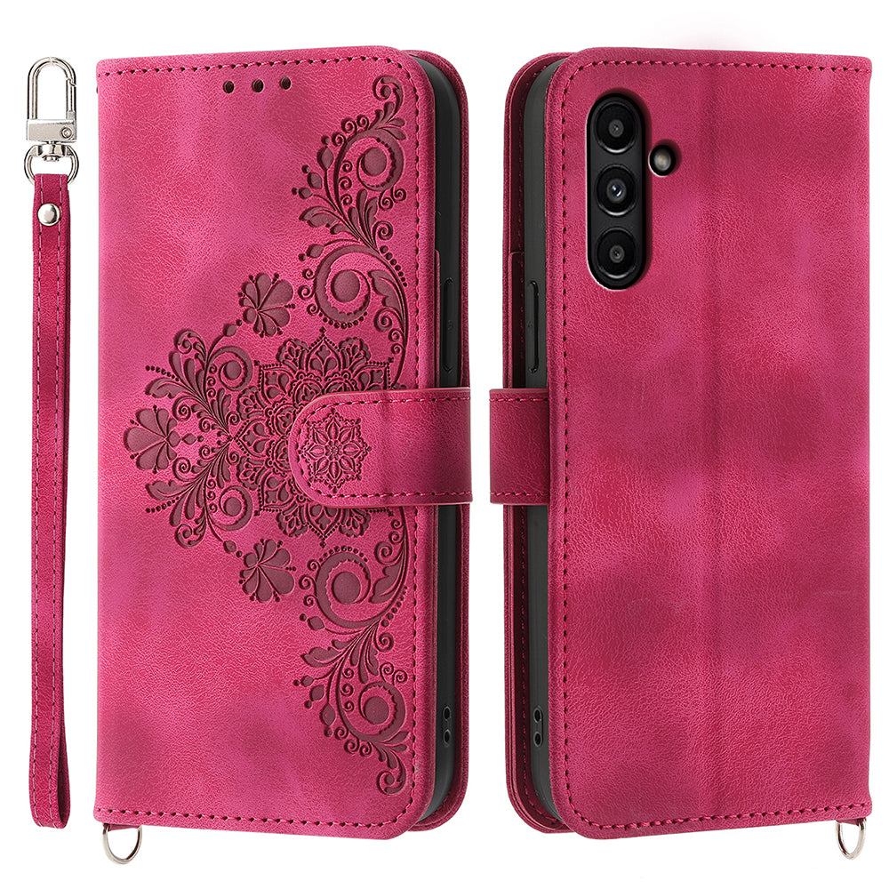 For Samsung Galaxy A15 4G Case Skin-touch Leather Phone Cover with Hand Strap + Shoulder Strap