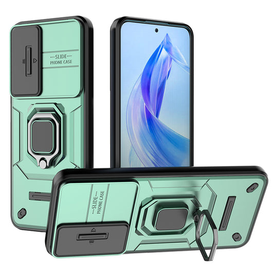 For Honor 90 Lite 5G / X50i 5G Case PC+TPU Slide Camera Lid Phone Cover with Kickstand