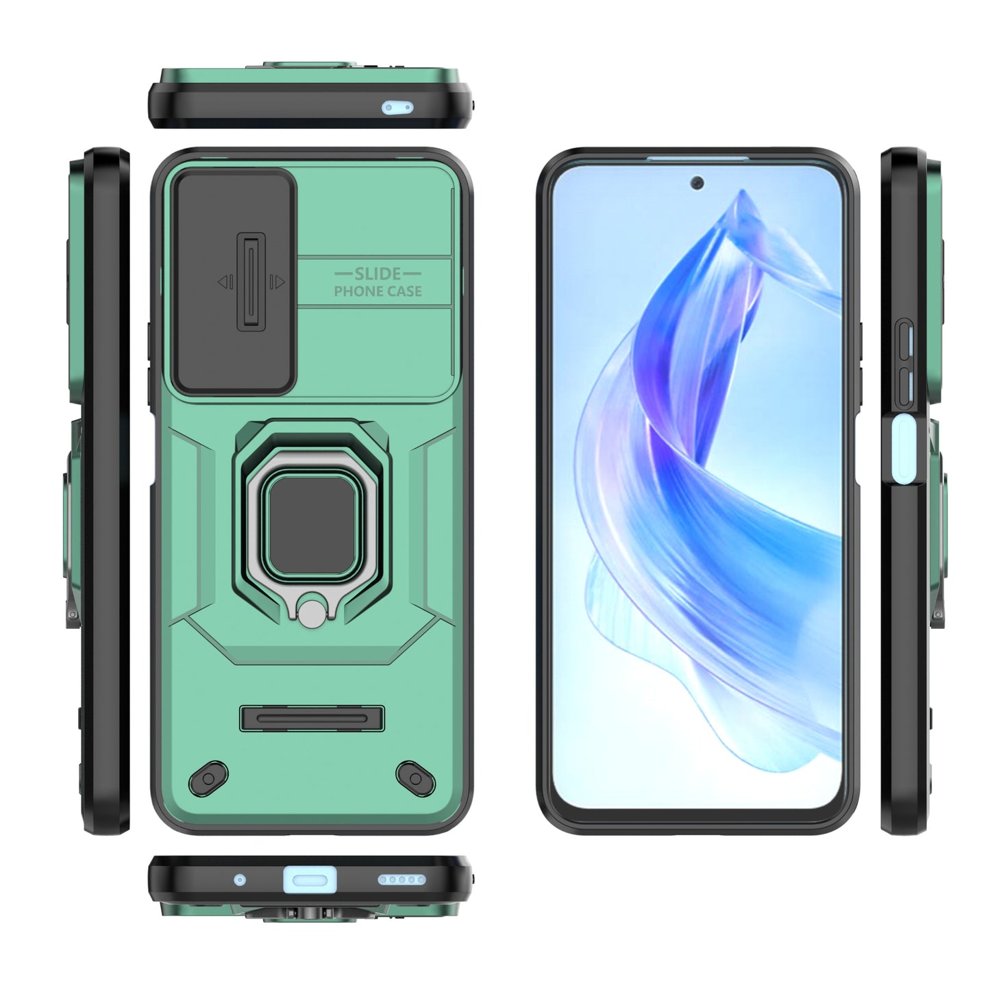 For Honor 90 Lite 5G / X50i 5G Case PC+TPU Slide Camera Lid Phone Cover with Kickstand