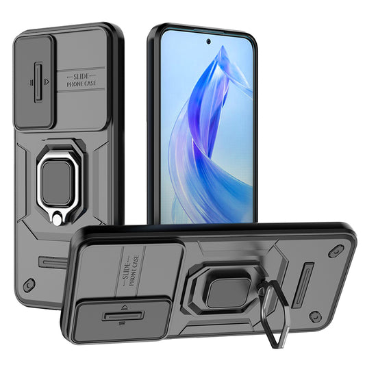 For Honor 90 Lite 5G / X50i 5G Case PC+TPU Slide Camera Lid Phone Cover with Kickstand