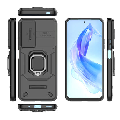 For Honor 90 Lite 5G / X50i 5G Case PC+TPU Slide Camera Lid Phone Cover with Kickstand