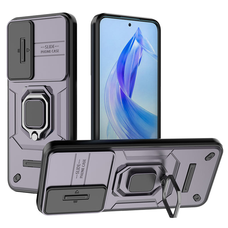 For Honor 90 Lite 5G / X50i 5G Case PC+TPU Slide Camera Lid Phone Cover with Kickstand